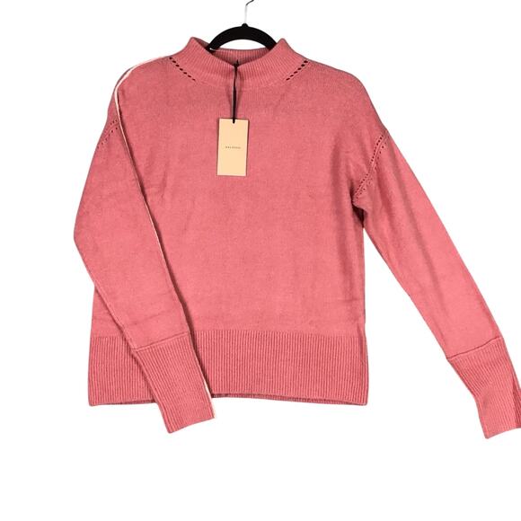 Halogen Women’s S Pink Mock Neck Sweater White Accent Solid Knit Pullover NWT - Picture 1 of 13